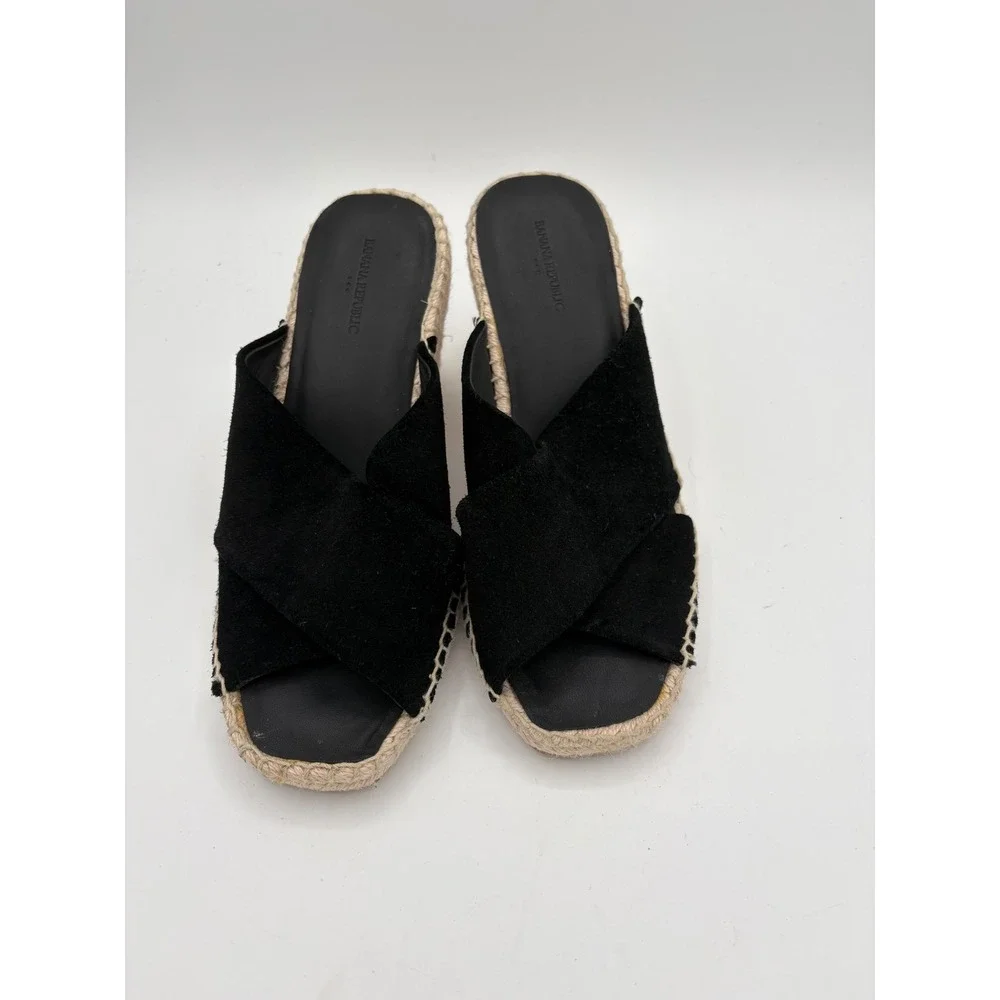 Banana Republic Black Suede Espadrille Wedge Sandals Crisscross Mules 7.5 575106